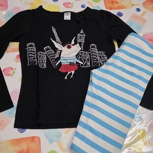 Gymboree Olivia Pig Stripe Blue Leggings & Embroidered Top Travel Outfit Size 10
